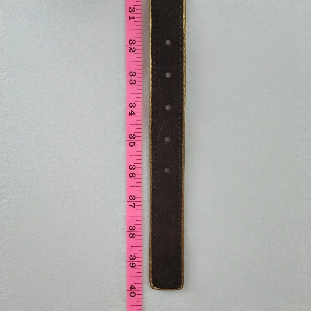 Michael Kors Womens Medium Brown Suede Gold Metallic Leather Belt Vintage 2002